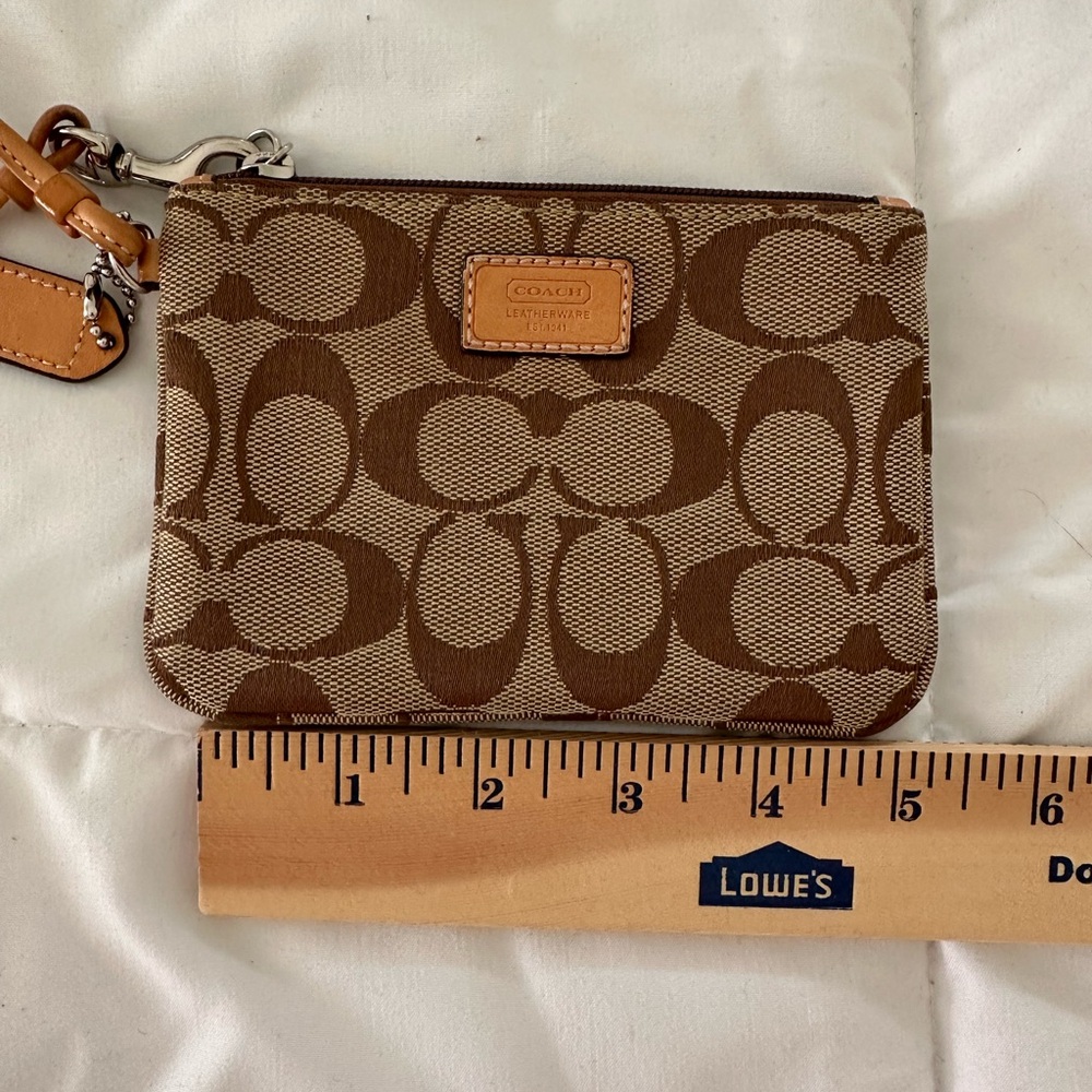 Coach Brown/Tan Signature Canvas Wristlet with Leather Tag